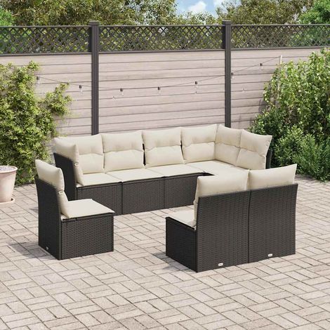 vidaXL Salon de jardin 8 pcs avec coussins noir résine tressée (1/3)