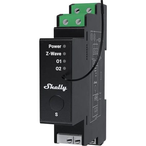 Contrôleur double canal Shelly Wave Pro 2PM LR Z-Wave sur rail DIN (1/2)