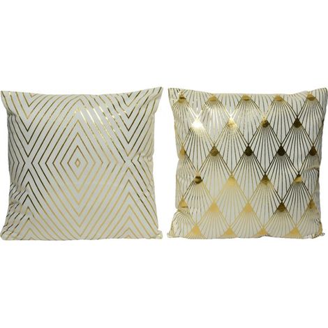 CUSCINO VELLUTO IN POLIESTERE BIANCO/ORO TRAMA LAM