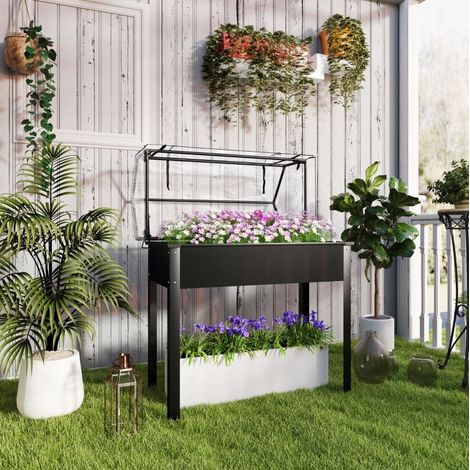 Fioriera rialzata con tetto in serra, 100 x 48 x 124 cm, metallo nero HAVRYA (1/4)