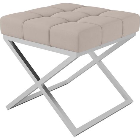 AX LIVING 1 Stk. Polster Hocker Pitinio 45 cm Creme Chrom-Gestell