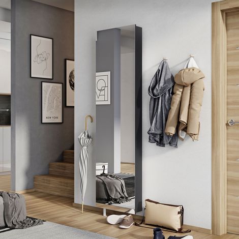 Armoire à chaussures rotative avec miroir 50x18x195cm anthracite -AMKY