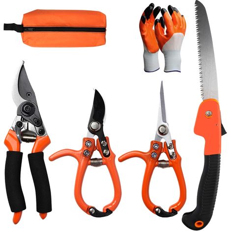 Lot de 6 sécateurs avec sécateur Bypass - Sécateur de jardin - Sécateur à arbre - Scie - Gants - Sac de rangement - Sécateur manuel pour plantes (1/5)