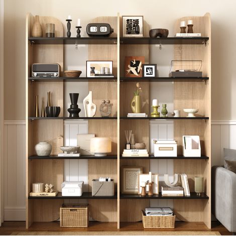 Librería abierta de 5 niveles 160 x 135 x 25 cm, chipboard, natural y negro HAVRYA (1/5)