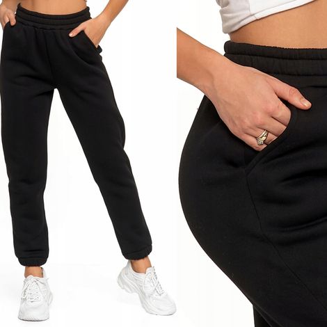 Damen-Jogginghose mit Isolierung, gefütterte Jogginghose, einfarbig, Moraj XXL Schwarz (1/5)