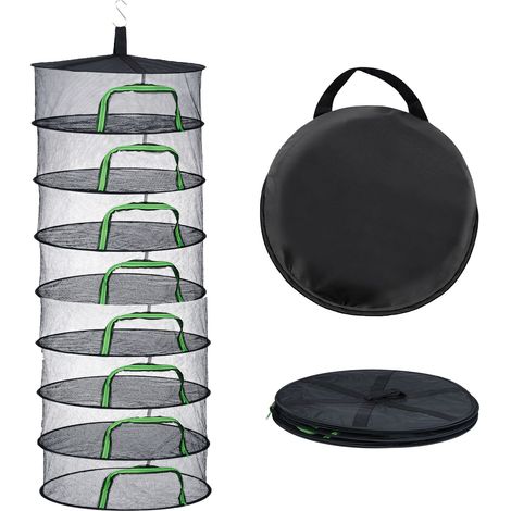 Relaxdays Rete di Essiccazione Pieghevole 8 Livelli per Erbe, Frutta, Verdura, essiccatore Appeso, Verde/Nero 160x60x60 (1/5)