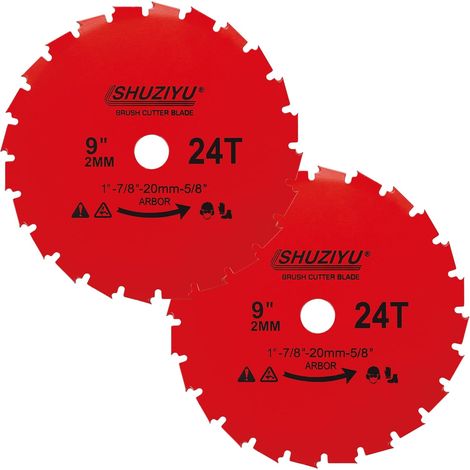 225x2mm-24T, Brush Cutter Blade, 2-Piece Set, 25.4mm Shaft, With Washer Adapter 565-20-15.8mm (1/5)