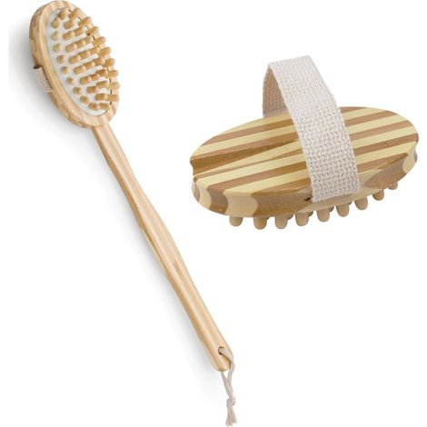 Brosse de massage et de drainage, anti-cellulite en bambou 42 cm avec manche amovible et poignée de maintien - Vivezen