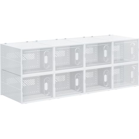 Meuble de rangement modulable, 8 cubes, meuble à chaussures empilables, vêtements, livres, jouets, blanc et transparent (1/5)
