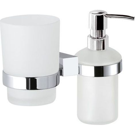 Supporto da muro doppio con portabicchiere e dispenser sapone - serie sq (1/3)