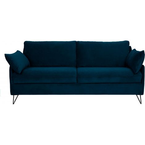 Canapé 4 places convertible en velours pieds épingles noirs - Bleu marine - LUNERY (1/5)