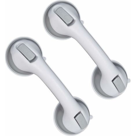 Poignée d’appoint à ventouse pour salle de bain – Lot de 2 barres d’appui douche/baignoire blanches ou grises, charge 25 kg, sans perçage (1/5)