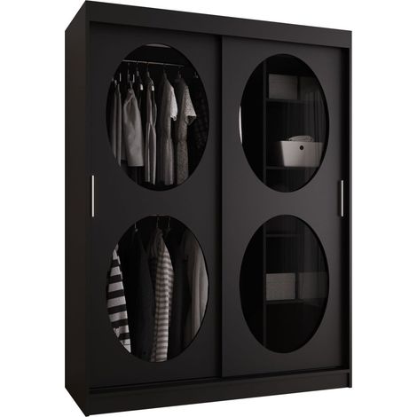 Armario Hartford 527, Negro, 200x150x62cm, Puertas de armario: Correderas, Número de estantes: 5 (1/5)