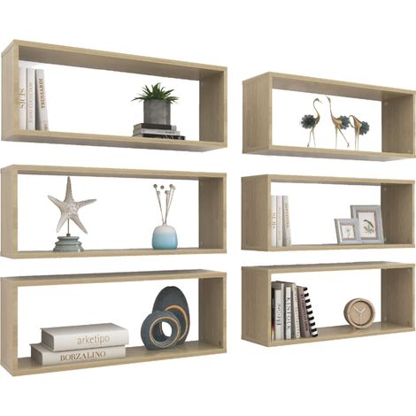 Étagères cube murales 6 pcs Chêne sonoma 60x15x23 (1/5)