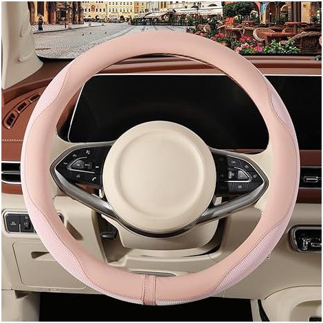 Housse de volant en cuir microfibre Nappa rose, protecteur de volant anti-glisse et respirant, chaud en hiver et frais en été, universel pour volant de voiture de 15 pouces. (1/3)
