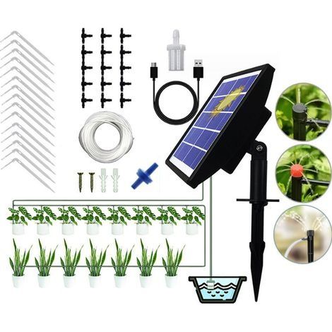 15m Systeme d'arrosage automatique solaire, Kit d'irrigation goutte a goutte, avec minuterie Pour balcons, terrasses, jardins. (1/5)