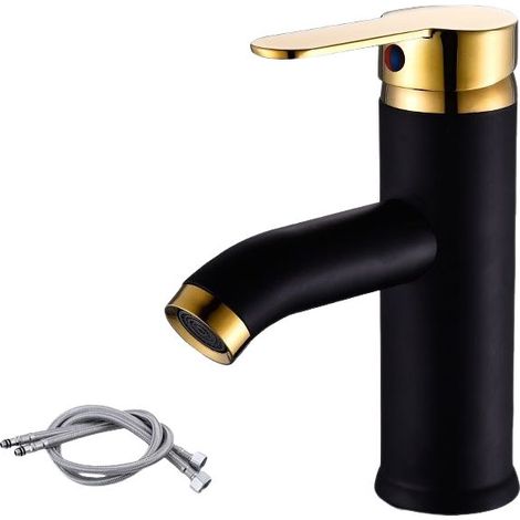 Robinet mitigeur lavabo monocommande noir doré – Finition luxe, montage facile, compatible tous robinetteries standards (1/4)