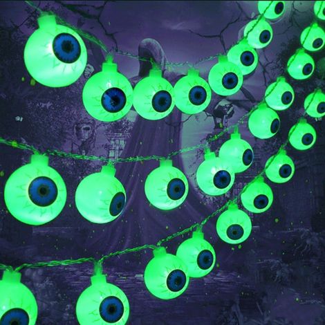 Guirlande lumineuse d'Halloween, 6 m, 40 LED, yeux lumineux, guirlande lumineuse verte, 2 modes, éclairage décoratif pour l'intérieur et l'extérieur (1/5)