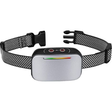 Automatic Anti Bark Collar for Dogs, Intelligent Anti Bark Control, Rechargeable, Static Shock, Vibration and Sound Mode, IP67 Water Resistant, LED Indicator – Silver Color