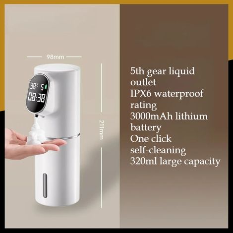 Distributeur de savon automatique (blanc mousse) avec affichage LED, rechargeable, 5 niveaux de pression, NOUVEAU, 2 en 1, à poser ou à suspendre au mur, pour salle de bain (1/5)
