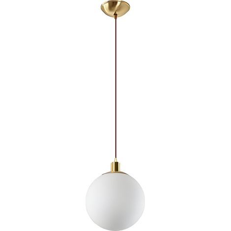 Suspension Moderne avec Globe en Verre Dépoli, Douille E27, Finition Laiton Antique, Luminaire Plafonnier pour Salle à Manger, Chambre ou Couloir (20cm) (1/5)
