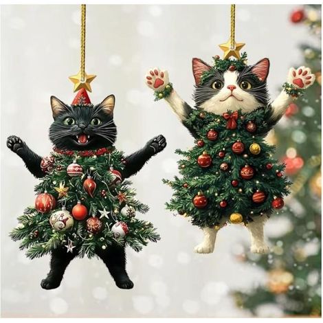 2er-Set Weihnachtsdekoration aus Acryl in Katzenform – Ideal zum Schmücken Ihres Weihnachtsbaums und Ihrer Wohnung während der Feier