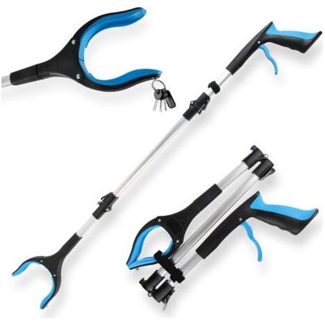 Outils de Ramassage, 110cm Pince telescopique Objet en Aluminium avec Tête Rotative 360° Poignée Ergonomique et Embouts Magnétiques pour la Collecte des Déchets(Bleu) (1/5)