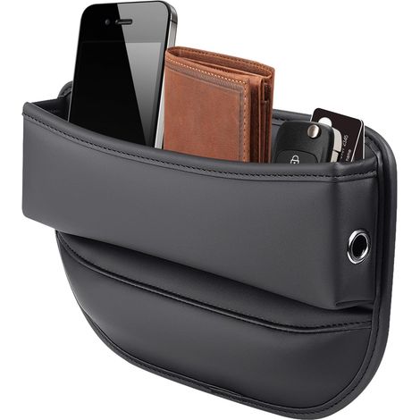 Platzhalter für Autositze, hochwertige Aufbewahrungstasche aus Leder für Autositze, universelle Aufbewahrungsbox für Autositze, verstellbarer Platzhalter für Handy, Brille, Schlüssel, Karten (schwarz)