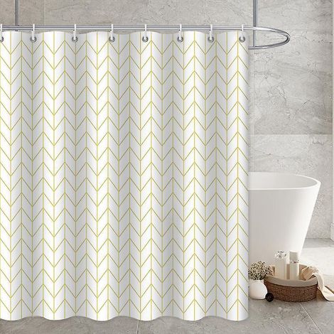 rideau De Douche En Tissu Imprim 180 X 200 Cm Chevrons Beige (1/5)