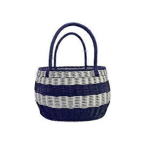 Großer blauer und weißer Picknickkorb für draußen, Einkaufskorb, Erntekorb, Geschenkkorb, tragbarer Korb