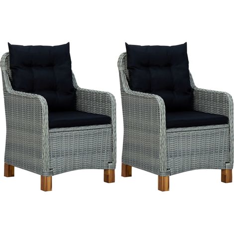 Sedie da Giardino con Cuscini 2 pz in Polyrattan Grigio Chiaro vidaXL