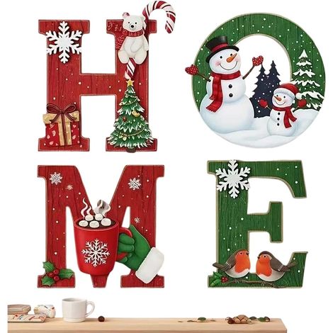 Set di 4 lettere natalizie in legno per decorazione murale (1/5)