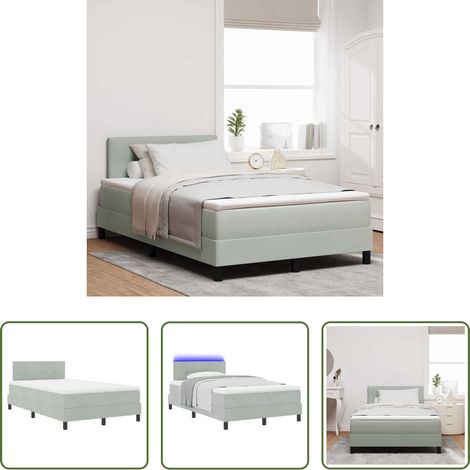 LED Beleuchtung - LED Boxspringbett mit Matratze Hellgrau 120 x 200 cm Samt (1/5)