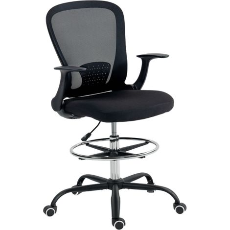 Silla de oficina giratoria con brazos abatibles, regulable en altura, con reposapiés, negro (1/5)