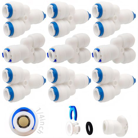 9 Pcs Accessoires De Filtre à Eau RO Raccord De Buse 1/4 Pouces 1 Drag 2, 3 Way Fast Docking pour Tuyau de réfrigérateur, Tube d'osmose Inverse (1/5)