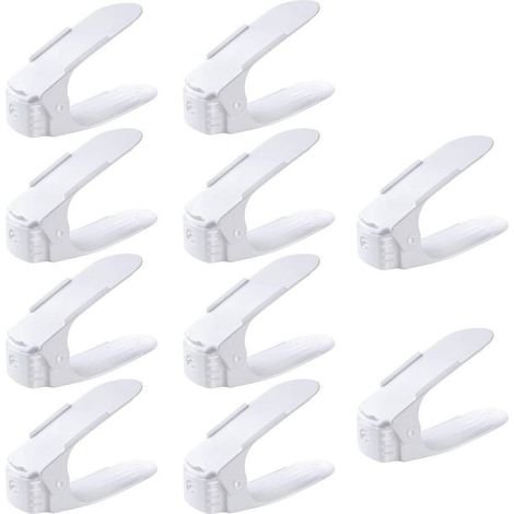 Lot de 30 cales à chaussures réglables, range-chaussures empilable, 3 hauteurs ajustables, gain de place, antidérapant, plastique blanc (1/5)