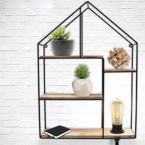 Étagère Murale Lumineuse "maison" 50cm Noir (1/5)