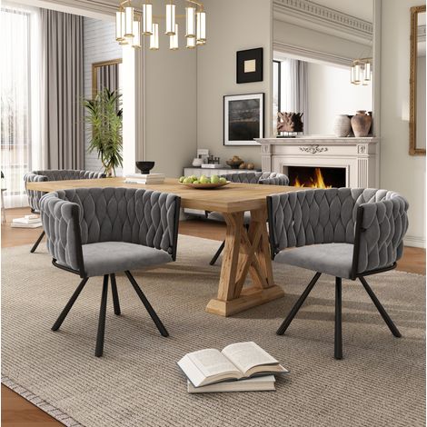 Silla de comedor giratoria de terciopelo gris con estructura de metal, juego de 4,59×54×72cm (1/5)