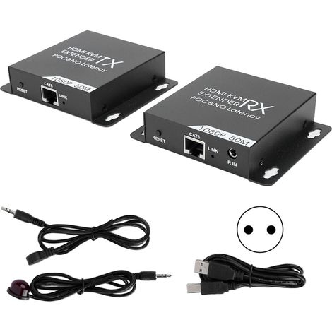 50-Meter-HDMI-KVM-Extender mit hoher Auflösung, einzelnes 100–240-V-Netzteil für POC-Systeme (1/5)