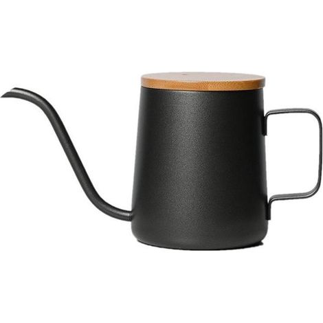 Bouilloire à col de cygne en acier inoxydable, avec large poignée et couvercle en bambou, pour café filtre et slow coffee, noir (1/5)