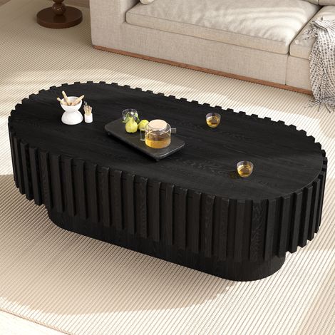 Ovale Couchtisch mit Schublade 100 x 50 x 35,5 cm aus schwarzem MDF, 20 kg REDOM (1/5)