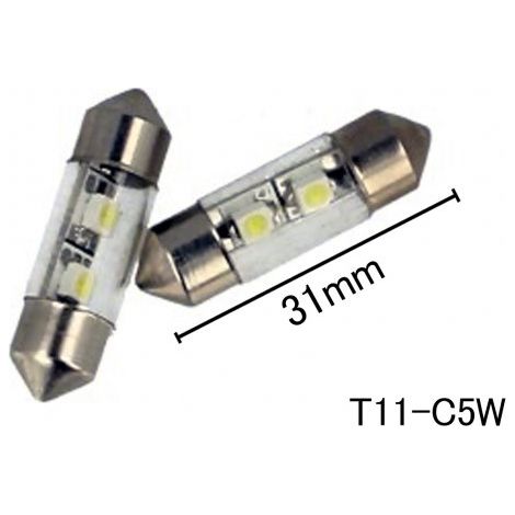 Coppia 2 Lampade Led T11 C5W Siluro 31mm Con 2 Smd 3528 Colore Bianco Freddo 6000K 12V 1W