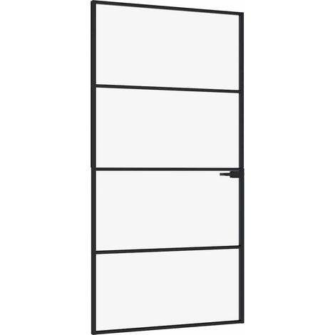 Porte d'intérieur Noir 102x201,5 cm Trempé verre aluminium fin