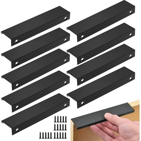 Set mit 10 schwarzen Griffen, Möbelgriffe – unsichtbare Griffe, schwarze Küchenschrankgriffe, Möbelgriffe aus mattschwarzer Aluminiumlegierung, 96 mm Lochabstand, 10 Griffe + 20 Schrauben