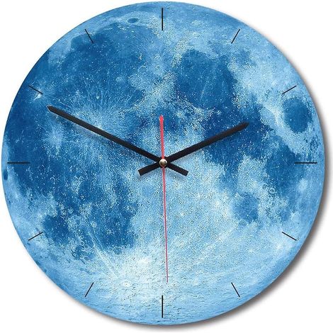 Wanduhr aus Holz mit Mondmotiv, moderner und unauffälliger Stil, geeignet für den täglichen Gebrauch (Farbe: blau)