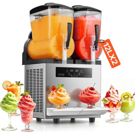 Machine à Granité Commerciale 2x12 L Simple Réservoir, Machine à Boissons Glacées en Acier Inoxydable de 96 Tasses, Distributeur de Boissons Frappées Granitas Margarita Smoothie, Cafés Bars (1/5)