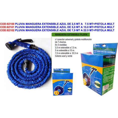 PLUVIA Kit de manguera extensible azul de 7.5 m a 22.5 m con pistola multifunción