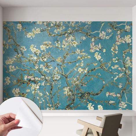 Papier peint adhésif autocollant pour salon chambre à coucher peint imprimé Installation facile Branches en fleurs 152x104 cm (1/5)