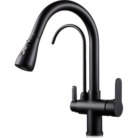 Grifo Osmosis Inversa 3 vías, extraible,  lineas curvas serie Apolo  Negro (1/5)