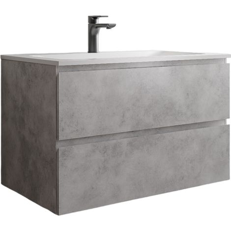 BERNSTEIN - Mobile lavabo sospeso MDF effetto cemento, lavabo Ghisa bianco opaco + foro rubinetto - 80x46x50cm - AVA BRUSSELS	Calcestruzzo, Bianco opaco con foro rubinetto